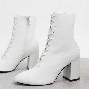 Bershka lace up heel boot in white